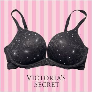 Victoria’s Secret, BioFit Push-Up Bra Black Lace & Crystal Studded 38D